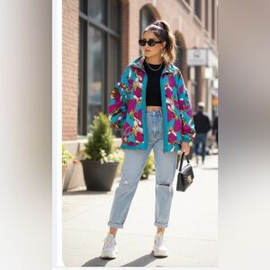 Vintage 80s Bright
Colorful Celestial Print Windbreaker Jacket Lg